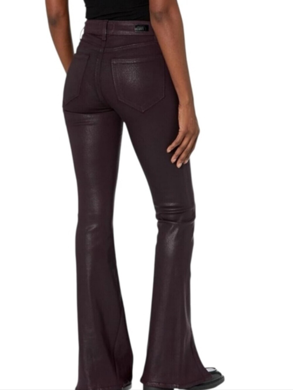 Paige HR Lou Lou Jolene Twisted Outseam Slit Jeans Black Cherry Luxe Coating
